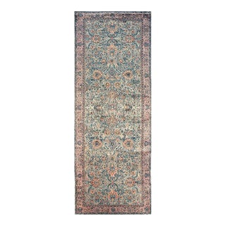 1920s Antique Sky Blue Floral Persian Formal Indian Shahrestan Runner Carpet Rug For Sale