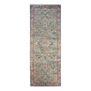 1920s Antique Sky Blue Floral Persian Formal Indian Shahrestan Runner Carpet Rug