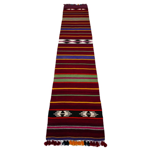 1990s Hand Made Short Narrow Runner Rug Turkish Kilim Hallway Rug - 1′10″ × 9′10″ For Sale - Image 4 of 14