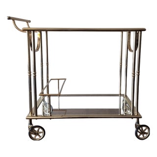 Hollywood Regency Gilt Brass Bar Cart, 1970s For Sale
