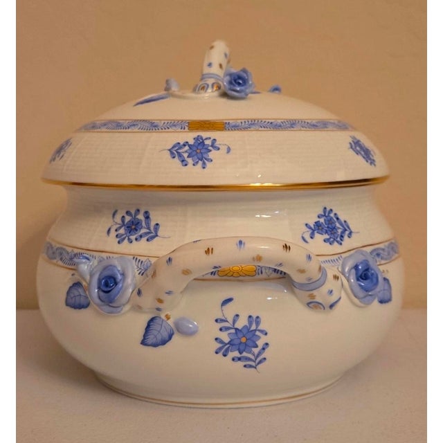 Rare Herend Chinese Bouquet Blue Tureen With Lid Anniversary Edition Beautiful 11" handle to handle x 9.5" tall Perfect...