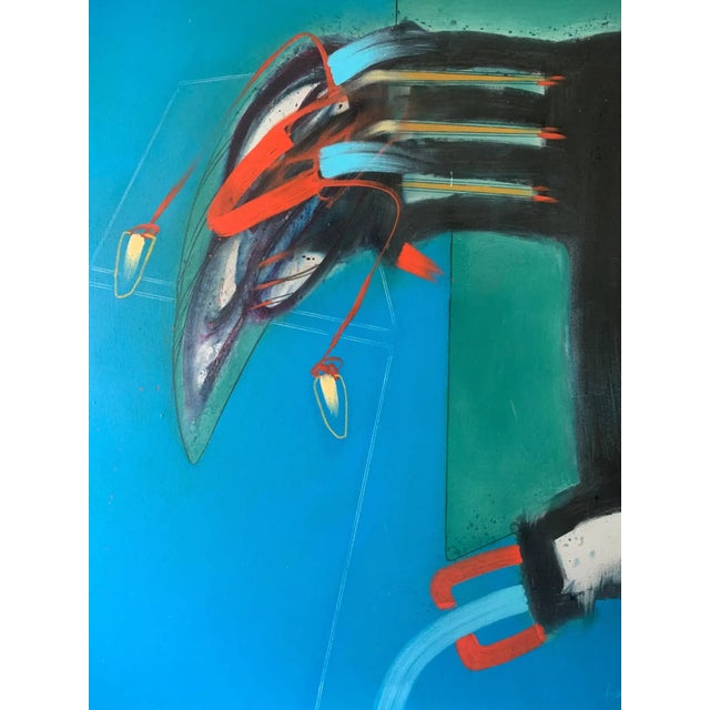 Abstract 1980s Bright Coloured Abstract Painting by Contemporary Artist Hugo Newton For Sale - Image 3 of 4