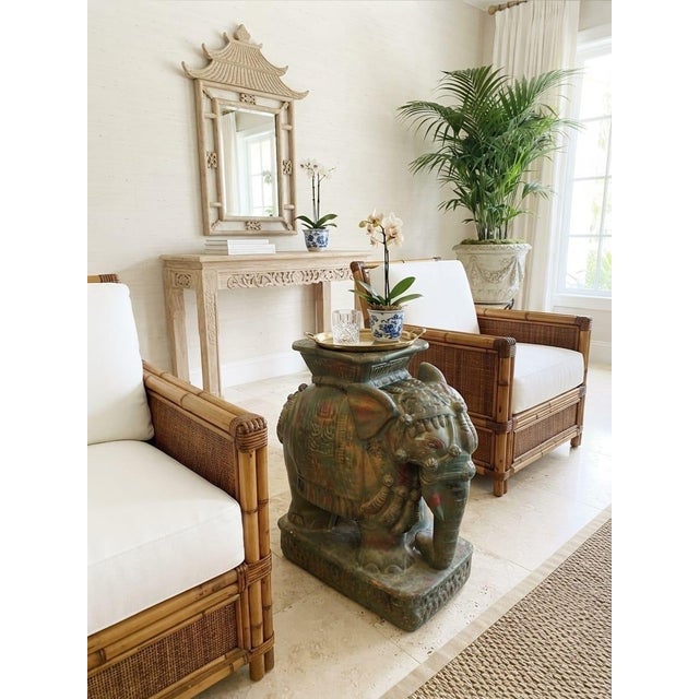 Teal Majestic Vintage Distressed Ceramic Elephant Garden Seat For Sale - Image 8 of 12