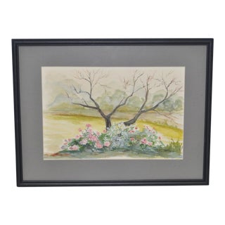 Vintage Flowering Roses Watercolor Painting For Sale