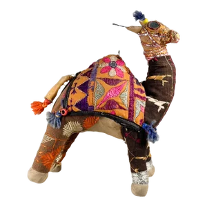 1970s Handcrafted Indian Raj Camel Folk Art Embroidered
