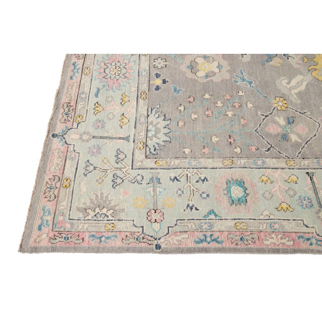 2010s Gray Modern Oushak Style Hand Knotted Wool Rug With Allover Design For Sale - Image 5 of 13