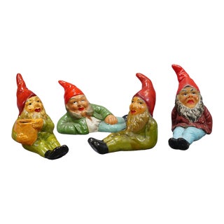 Lot of Four Tiny Terracotta Garden Gnomes, Germany Ca. 1950s For Sale