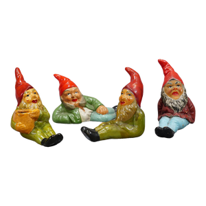 Lot of Four Tiny Terracotta Garden Gnomes, Germany Ca. 1950s