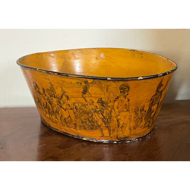 Early 20th Century French Tole Cachepot Planter Decorated With Scenes of Napoleon and Duke of Wellington at Waterloo For Sale - Image 4 of 12
