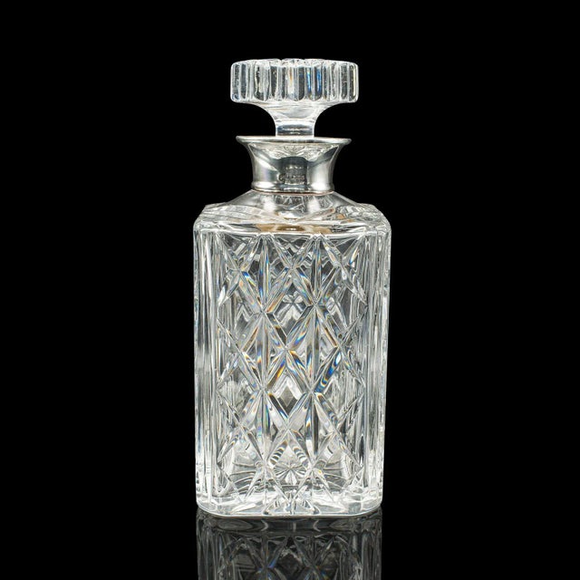 1960s Vintage Silver Collared Spirit Decanter, English, Crystal, Whiskey, Hallmarked For Sale - Image 5 of 12