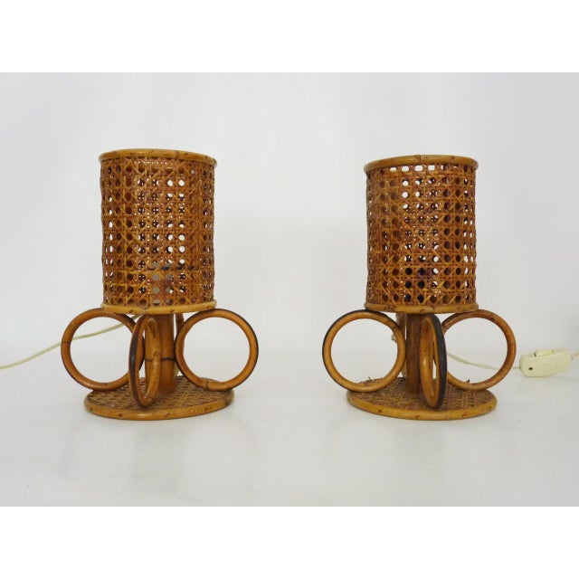 Bamboo, Rattan and Cane Lamps, Italy, 1950s-1960s, Set of 2 For Sale - Image 3 of 8