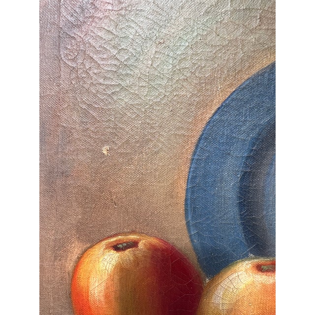 Wood Vintage Fruit Still Life Oil Painting in Gilt Frame, Signed For Sale - Image 7 of 14