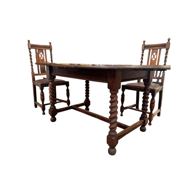1950s English Barley Twist Drop-Leaf Dining Set For Sale - Image 4 of 9