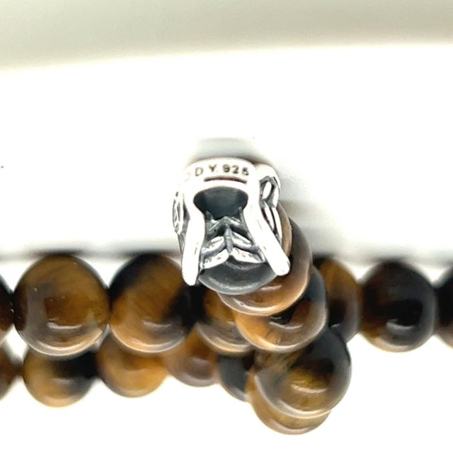 Metal 1990s David Yurman Authentic Estate Tiger Eye Prayer Bead Bracelet 8" Silver For Sale - Image 7 of 7