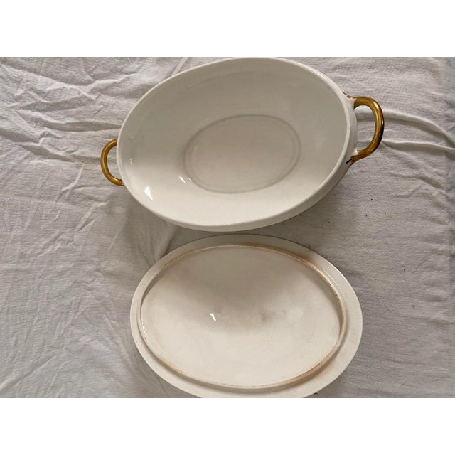 Vintage Pope Gosser Set Soup Tureen & Platter White Ceramic w/ Gold Trim