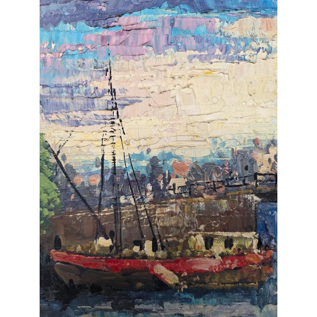 Impressionist Mid-Century John F. Helm (B. 1900-1972) Harbor Scene Oil Painting on Canvas For Sale - Image 3 of 10