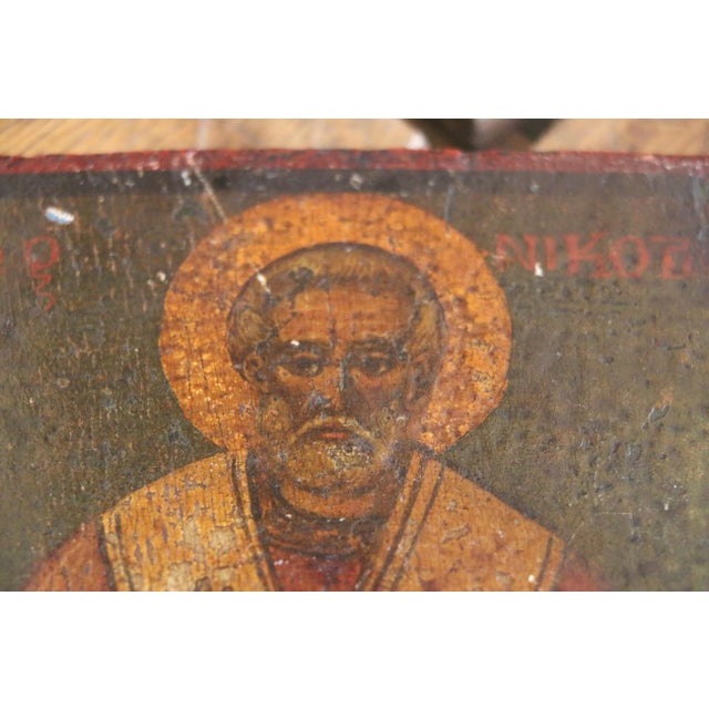 18th Century Russian Orthodox St. Nicholas Icon on Wood Panel For Sale - Image 4 of 17