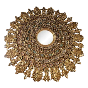 Large Velasquez Spanish Colonial Giltwood and Sequins Decorated Round Wall Mirror