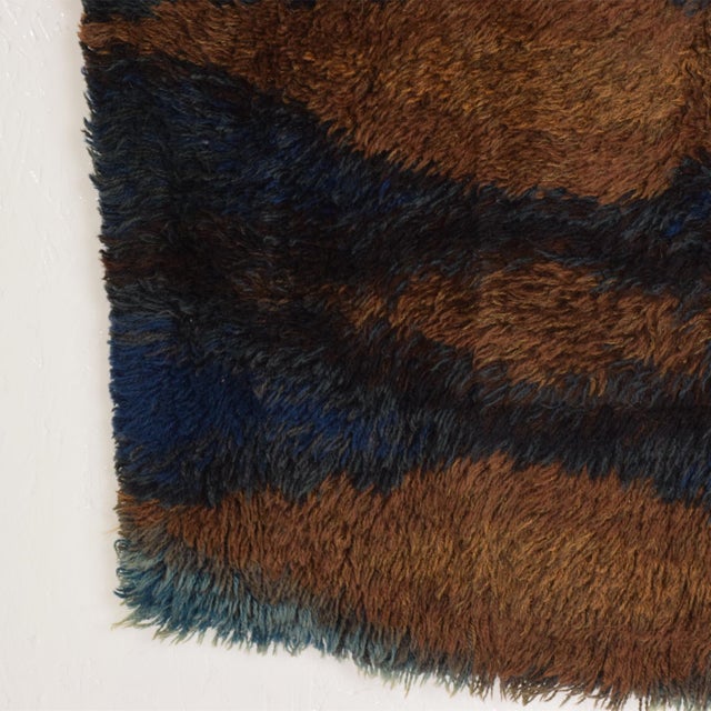 Mid Century Danish Modern Rya Rug With Beautiful Blue Tone Graphics