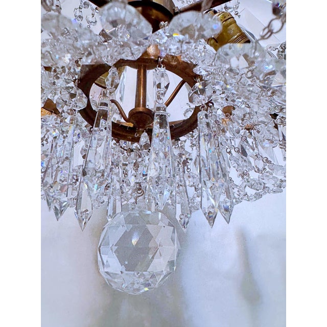 Brass 1920s Empire Brass Chandelier With a-Chain Crystals For Sale - Image 8 of 16