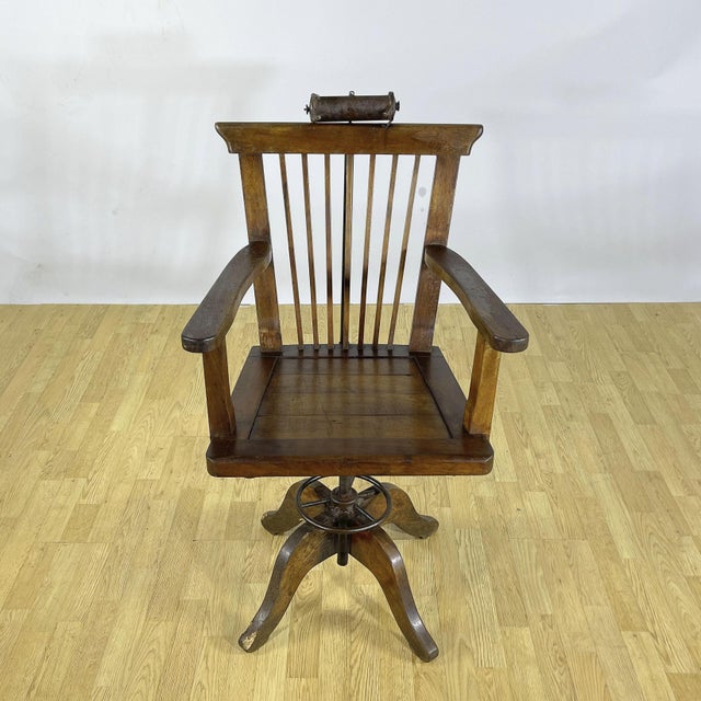Walnut Swivel Barber Chair with Adjustable Headrest, 1930s For Sale - Image 3 of 9