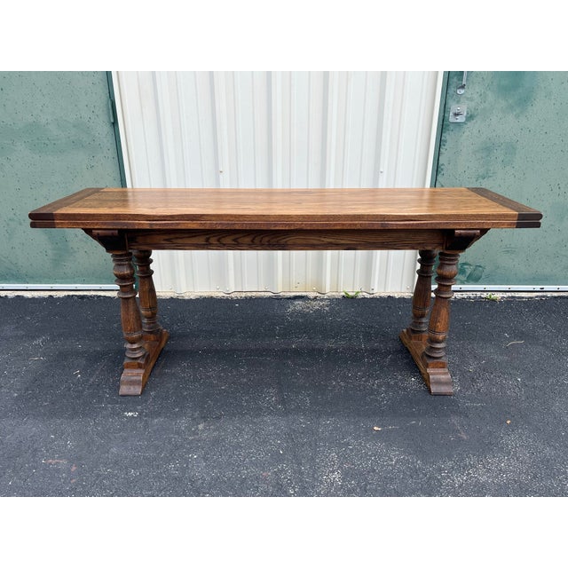 American Rustic Tavern Oak Flip Top Dining Console Table For Sale - Image 3 of 12