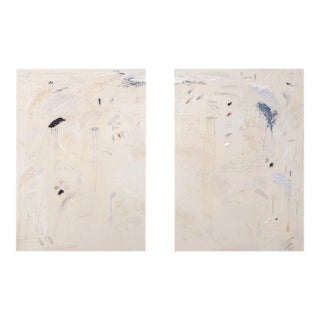 Large Original Beige Abstract Diptych Painting by Margot Sinclair For Sale