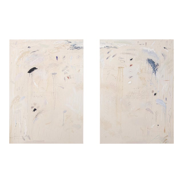Large Original Beige Abstract Diptych Painting by Margot Sinclair For Sale