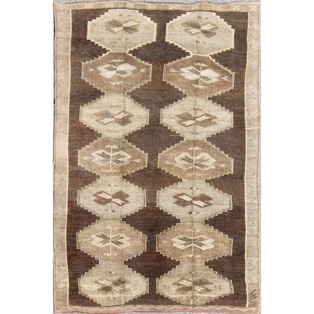 Vintage Turkish Kars Rug With All Over Geometric Design in Chocolate Brown and Earth Tones For Sale - Image 9 of 9
