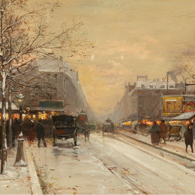 French Impressionist Painting Winter Landscape Scene "Foire De Montmartre" Paris by Eugene Galien-Laloue, 1900 For Sale - Image 9 of 12