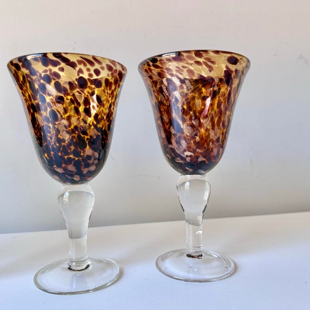Late 20th Century Blown Tortoiseshell Dichroic Glass Flared Wine Goblets - Set of Four For Sale In Charleston - Image 6 of 6