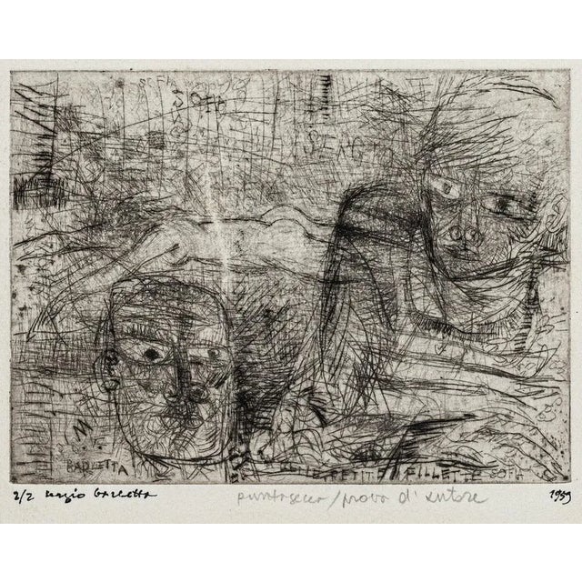 Figures is an original etching, realized by sergio barletta in 1959. Hand-signed. Numbered 2/2. In good condition. Here...