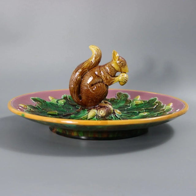 Pink Rare Circular George Jones Majolica Squirrel Nut Dish For Sale - Image 8 of 14