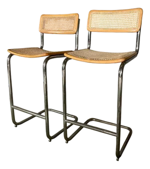 Set of Chrome & Cane Bar Stools