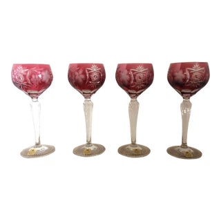 1940sPink Crystal Cut to Clear Goblets, Set of Four For Sale