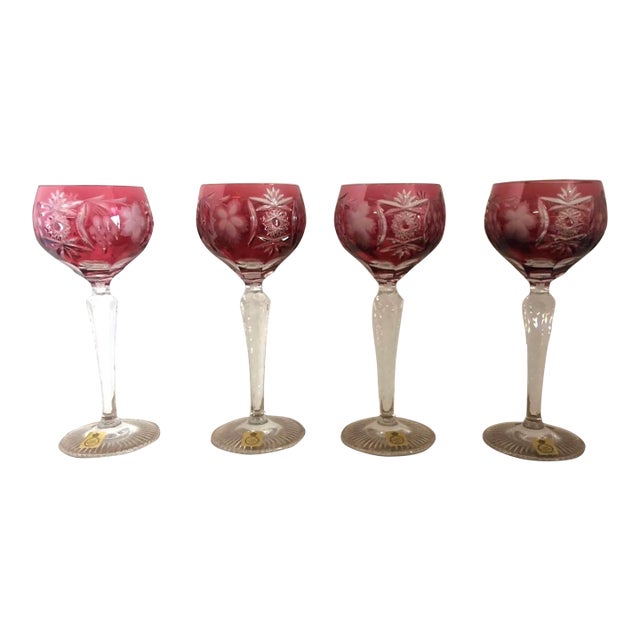 1940sPink Crystal Cut to Clear Goblets, Set of Four For Sale