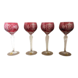 1940sPink Crystal Cut to Clear Goblets, Set of Four