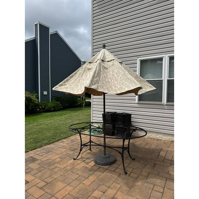 Brown Jordan Roma Table Frame and Weighted Umbrella Base With Canvas Umbrella For Sale - Image 13 of 15
