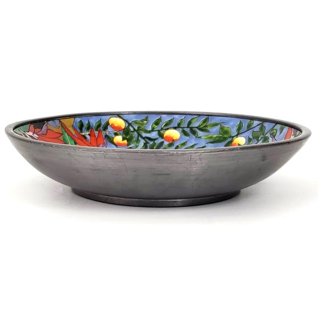 Toyo Vintage Neiman Marcus Chinese Porcelain Tiger Floral Bowl With Pewter Trim For Sale - Image 4 of 10