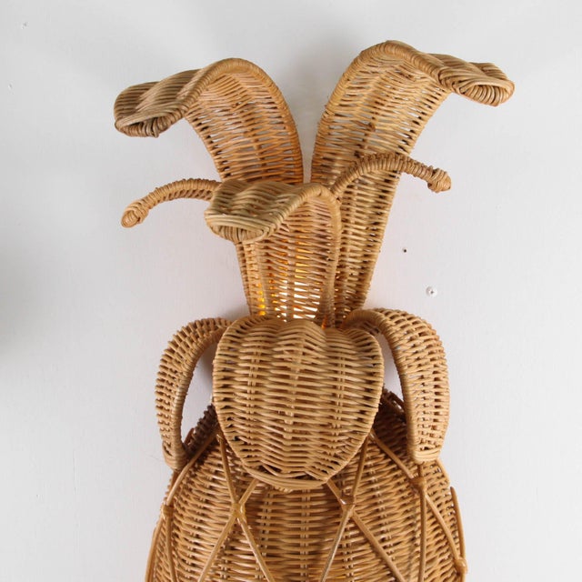 Light Yellow Pineapple Wicker Wall Sconces, Set of 2 For Sale - Image 8 of 14