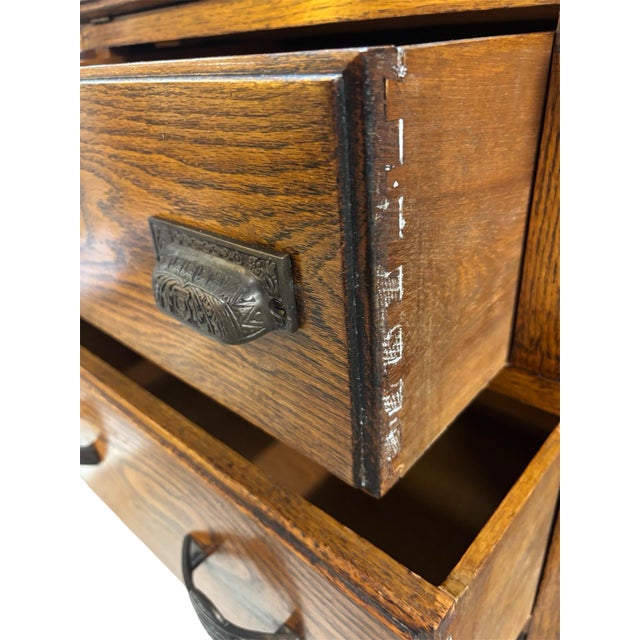 1920s Oak Art Deco Drop Front Secretary Side by Side With Glass Fronts For Sale - Image 9 of 9