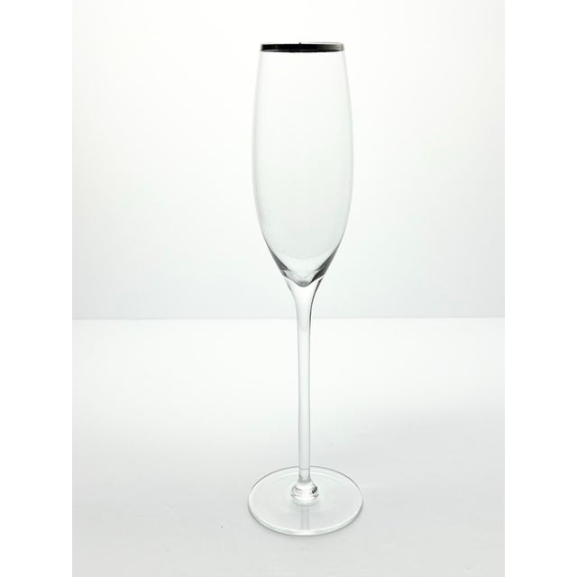 Contemporary Pair of Contemporary Tall Fluted Silver Rim Champagne Glasses For Sale - Image 3 of 4
