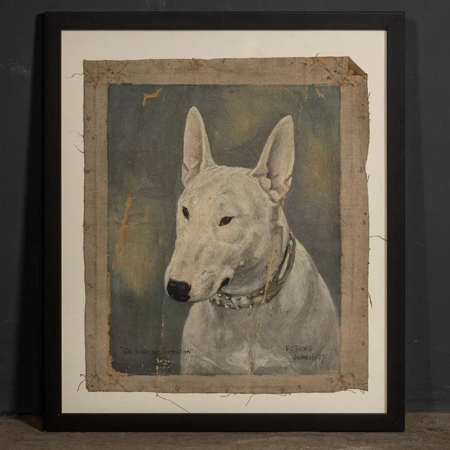 Frederick Thomas Daws, Antique English Bull Terrier, Oil on Canvas, 1920, Framed For Sale - Image 12 of 13