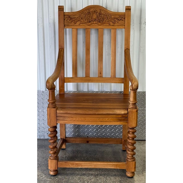 Stunning English revival chair crafted from scrubbed pine. Can be used as a head of the table or as an accent chair in any...
