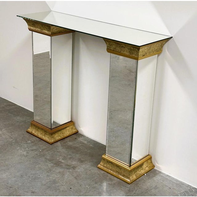 Hollywood Regency Vintage Mirrored Pedestals in Gilt Finish from Deknudt, Belgium, 1980s, Set of 2 For Sale - Image 3 of 13