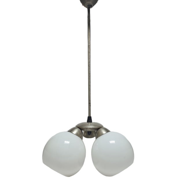 Metal Art Deco Style Pendant Light in Glass, Poland, 1970s For Sale - Image 7 of 7