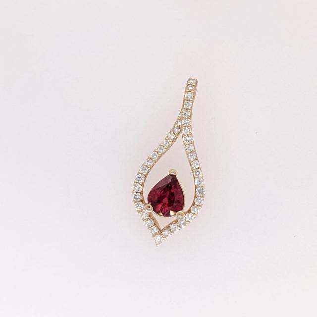 2020s Mozambique Ruby Pendant With Natural Diamond Accents: Solid 14k Gold, 6x5mm For Sale - Image 5 of 10