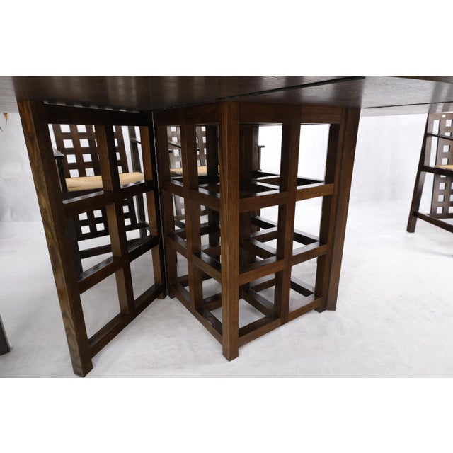 Late 20th Century Brown Oak Cassina Macintosh Drop Leaf Dining Table 6 Rush Seat Chairs Set Mint For Sale - Image 9 of 18