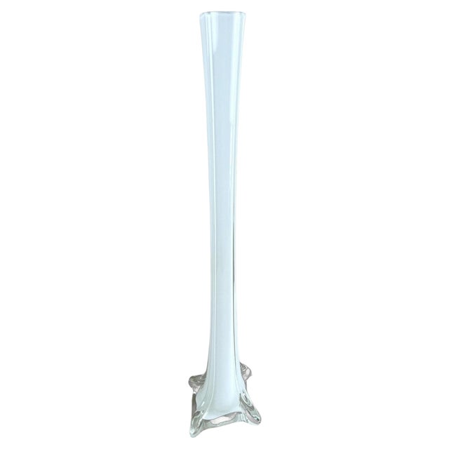 20th Century White and Clear Murano Glass Long Neck Vase, Italy, 1960s For Sale
