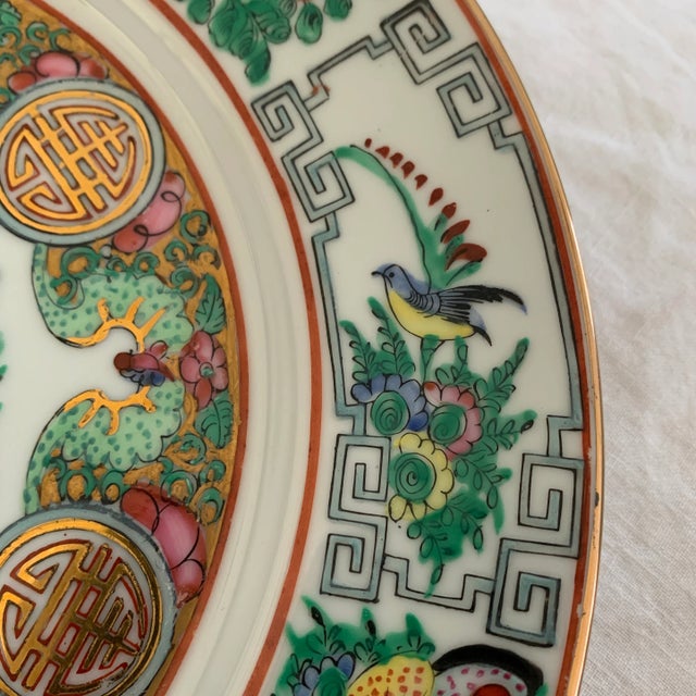 Ceramic Famille Rose Medallion Hand Painted Porcelain Dinner Plates Set of 12 For Sale - Image 7 of 12